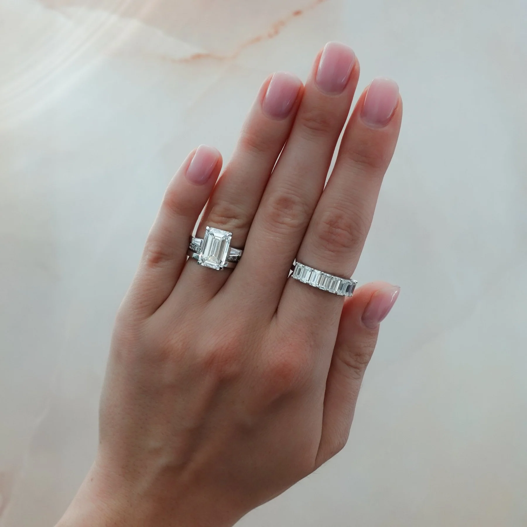 Emerald Cut Constellation Halfway Wedding Band - Image 7