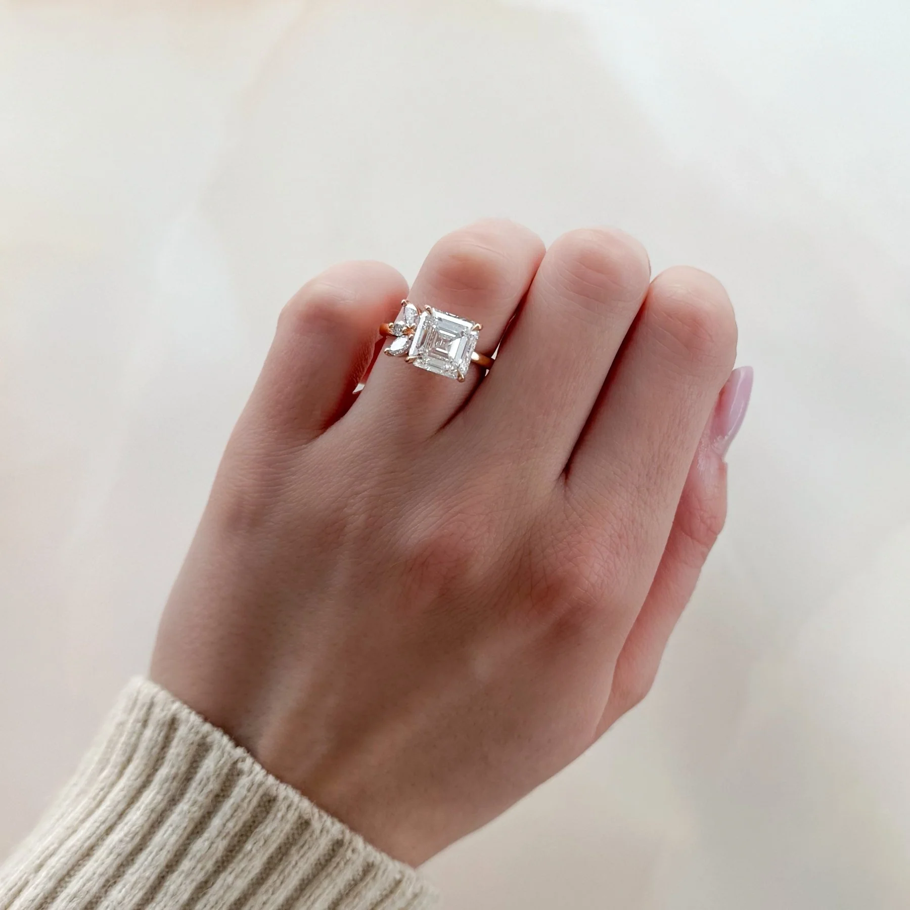 Lotus Engagement Ring With Asscher Cut Diamond - Image 3