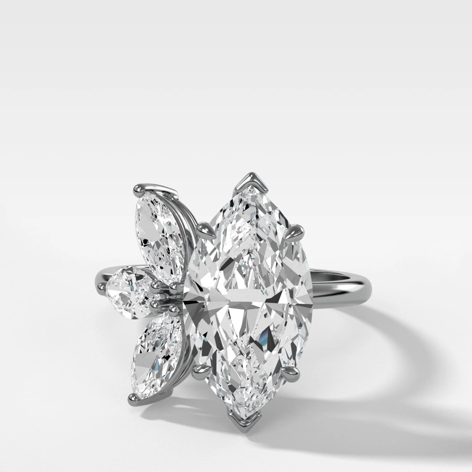 Lotus Engagement Ring With Marquise Cut Diamond - Image 4