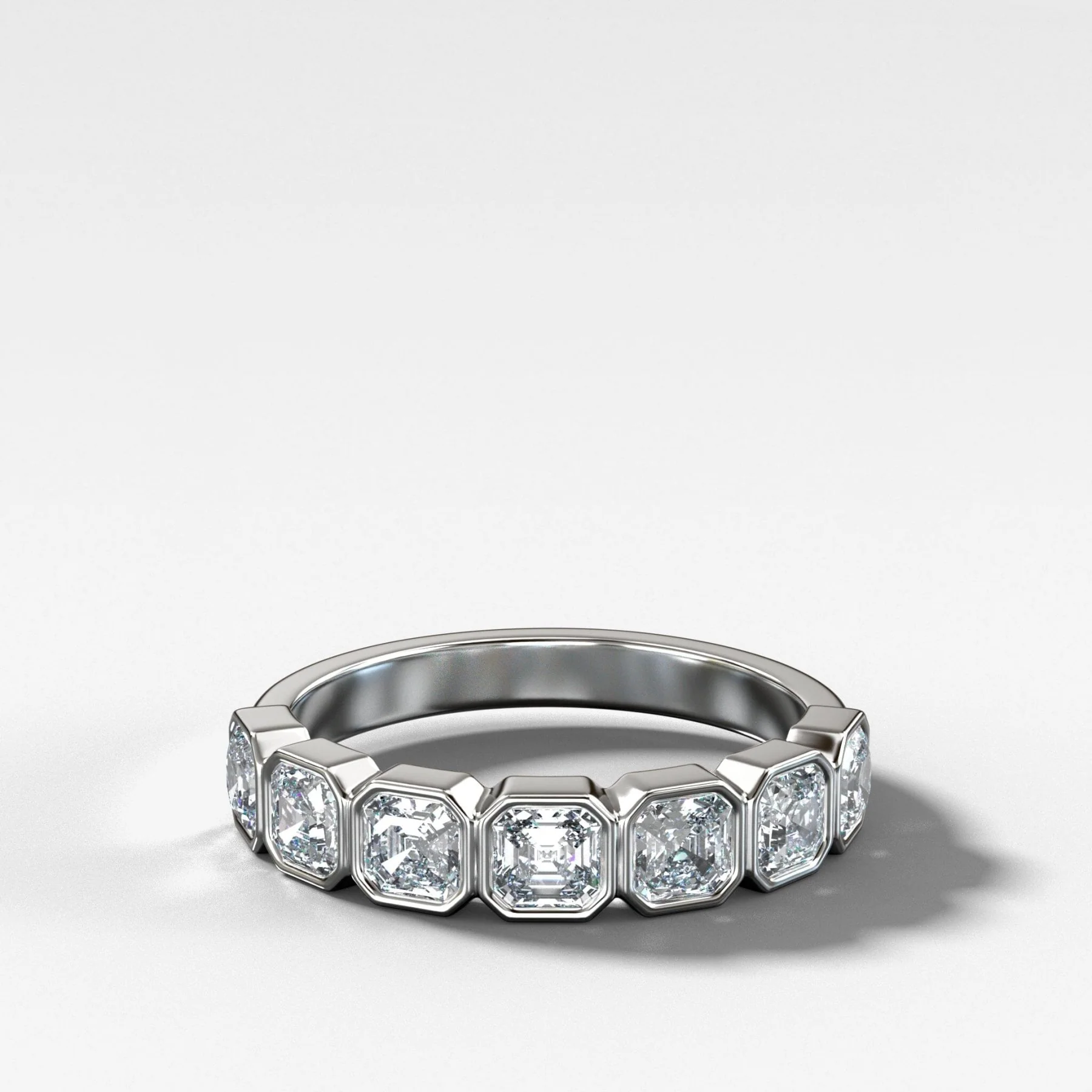 Midi Bezel Set Halfway Wedding Band With Asscher Cuts - Image 3