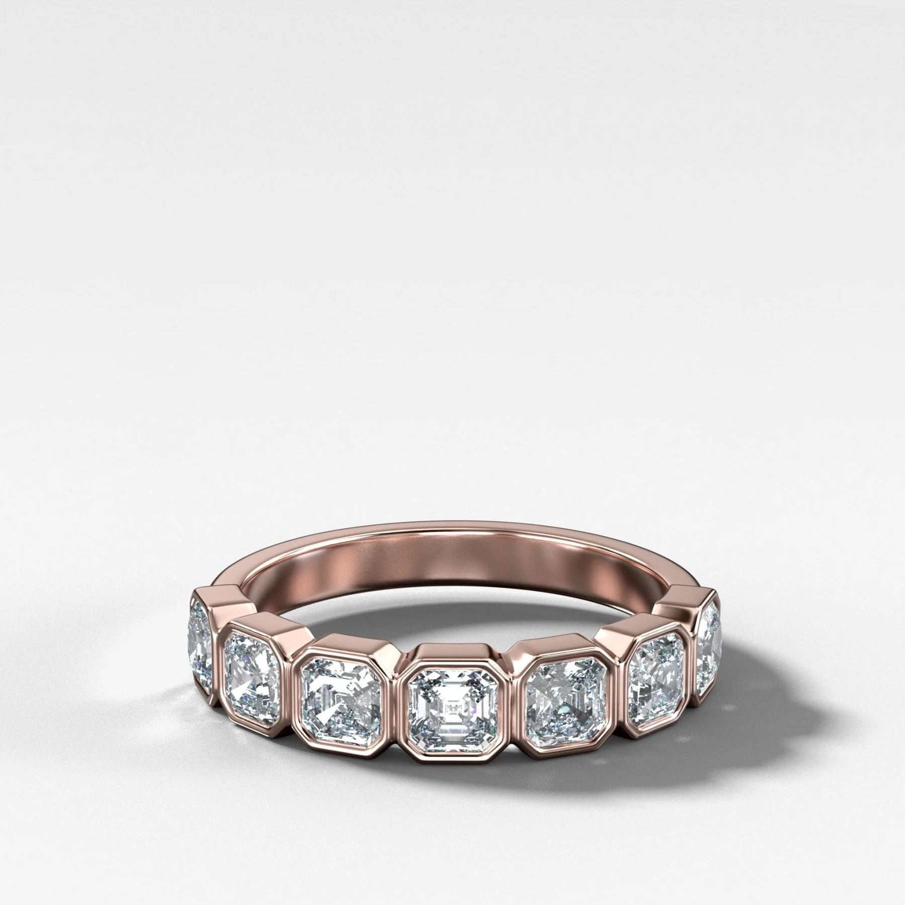 Midi Bezel Set Halfway Wedding Band With Asscher Cuts - Image 4