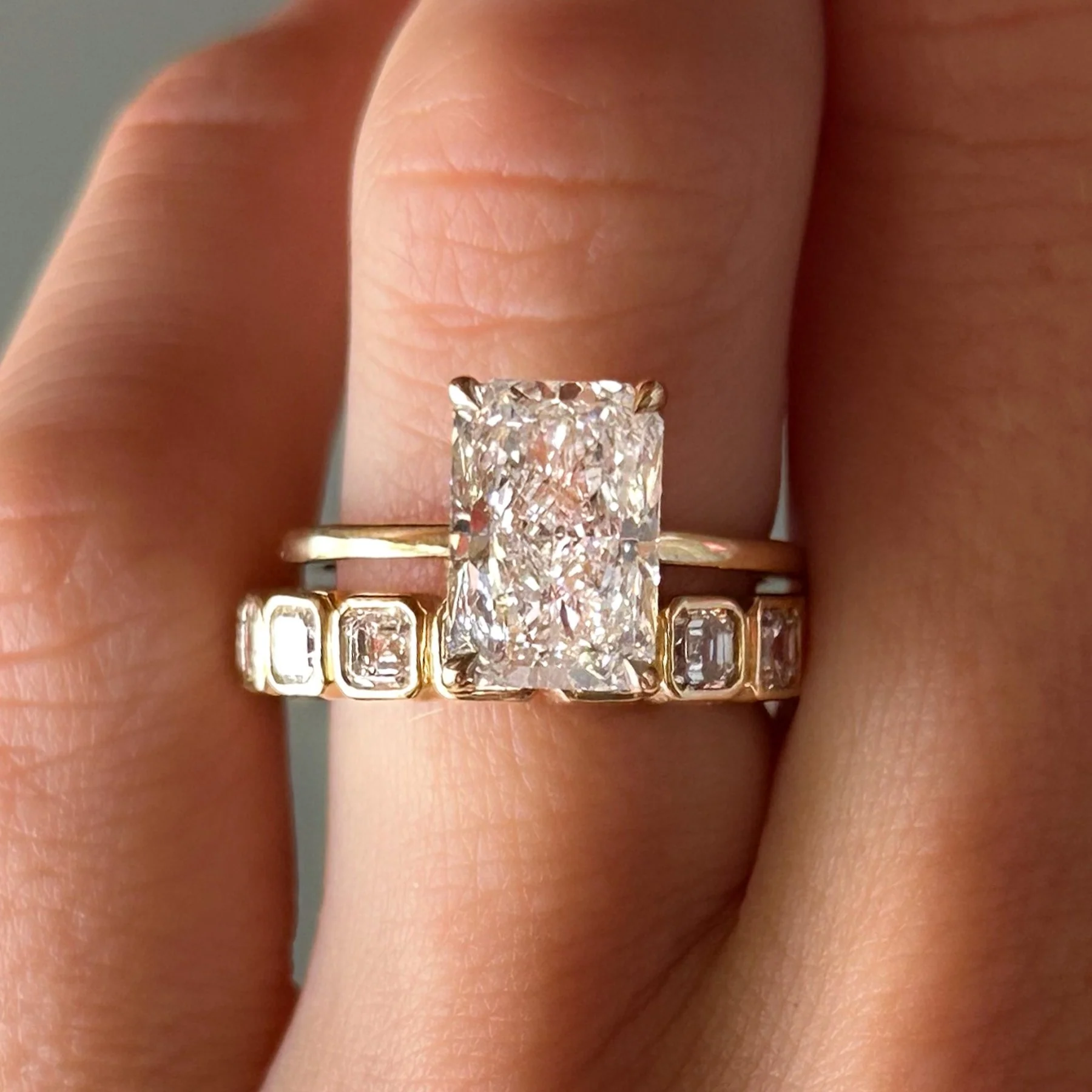 Midi Bezel Set Halfway Wedding Band With Asscher Cuts - Image 5