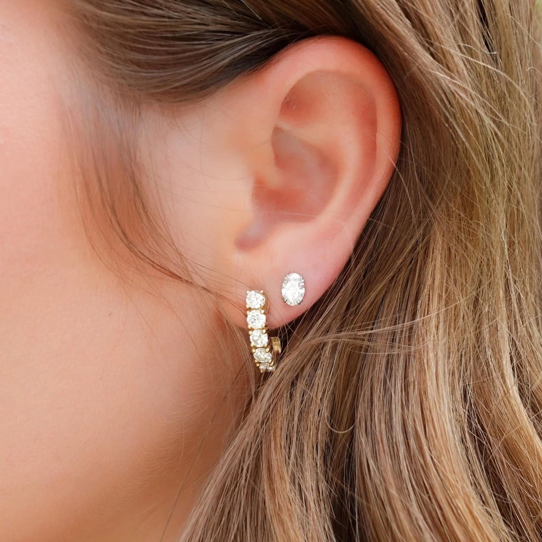 Oval Cut Double Point Prong Diamond Studs - Image 5