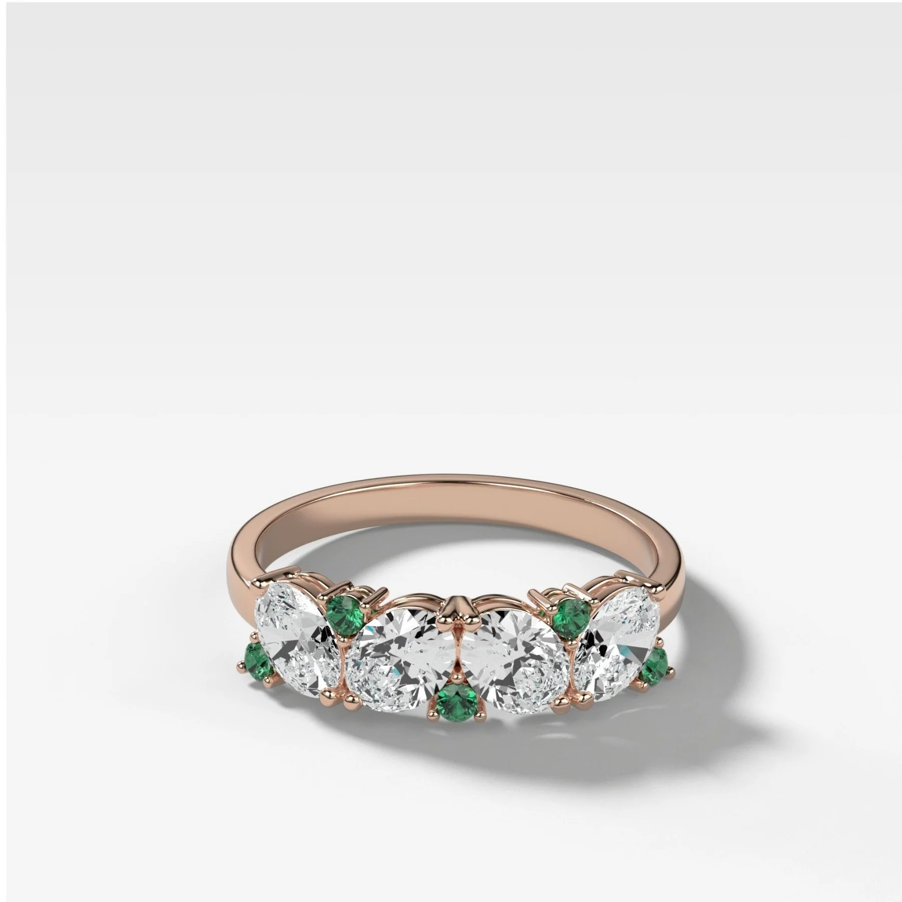 Oval Diamond And Green Emerald Medley Halfway Wedding Band - Image 4
