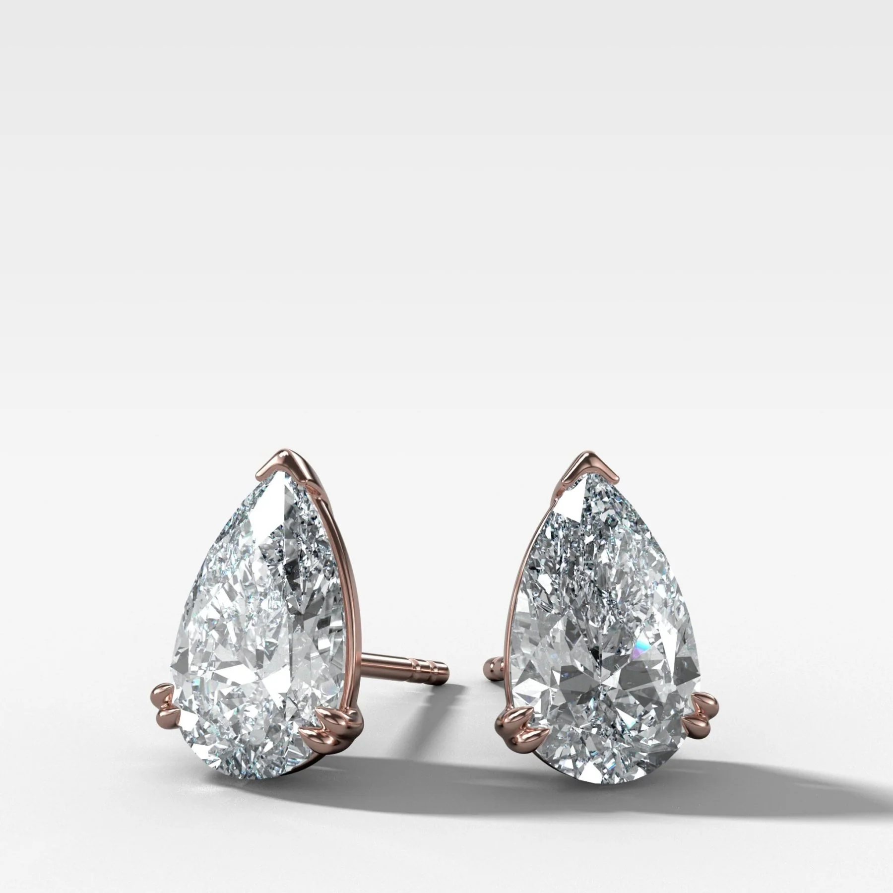 Pear Cut Double Point Prong Diamond Studs - Image 3