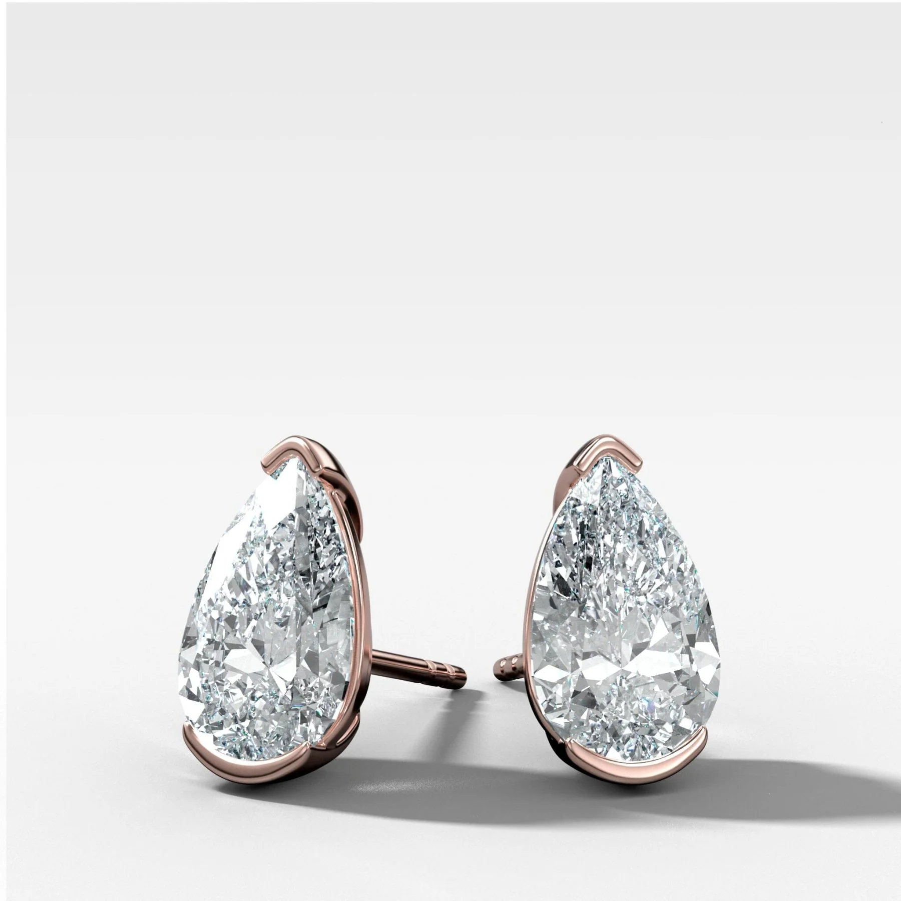 Pear Cut Half Bezel Diamond Studs - Image 3