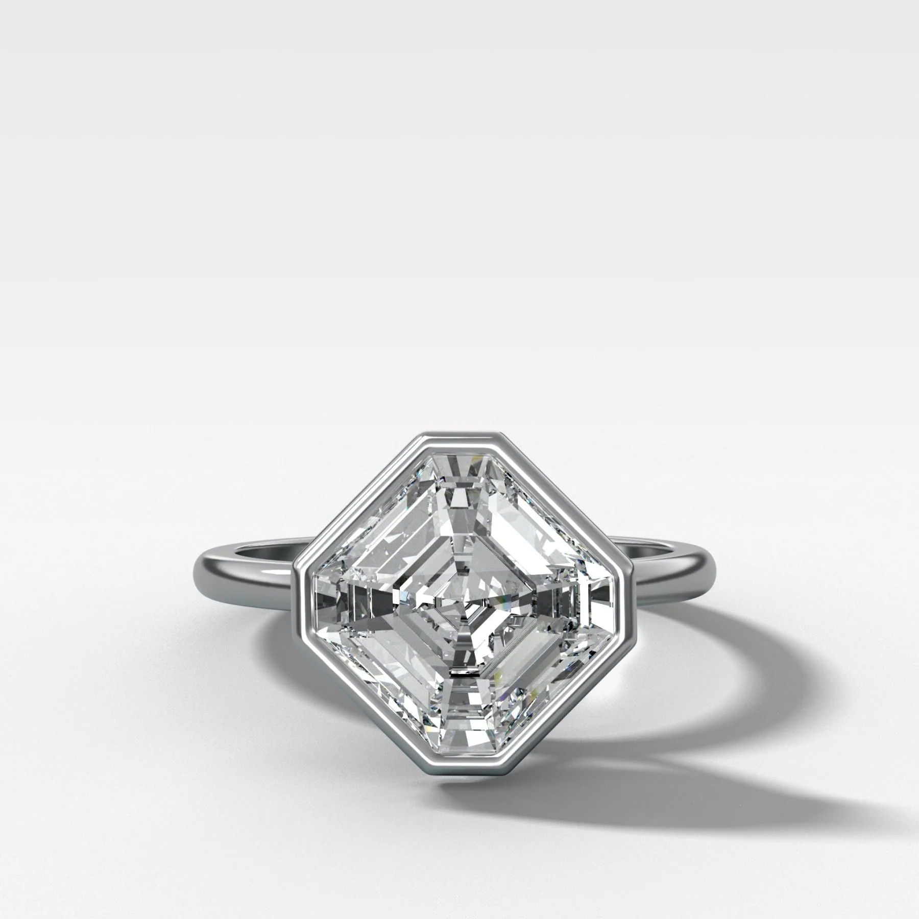 Penumbra Bezel Set Engagement Ring With Tilted Asscher Cut - Image 4