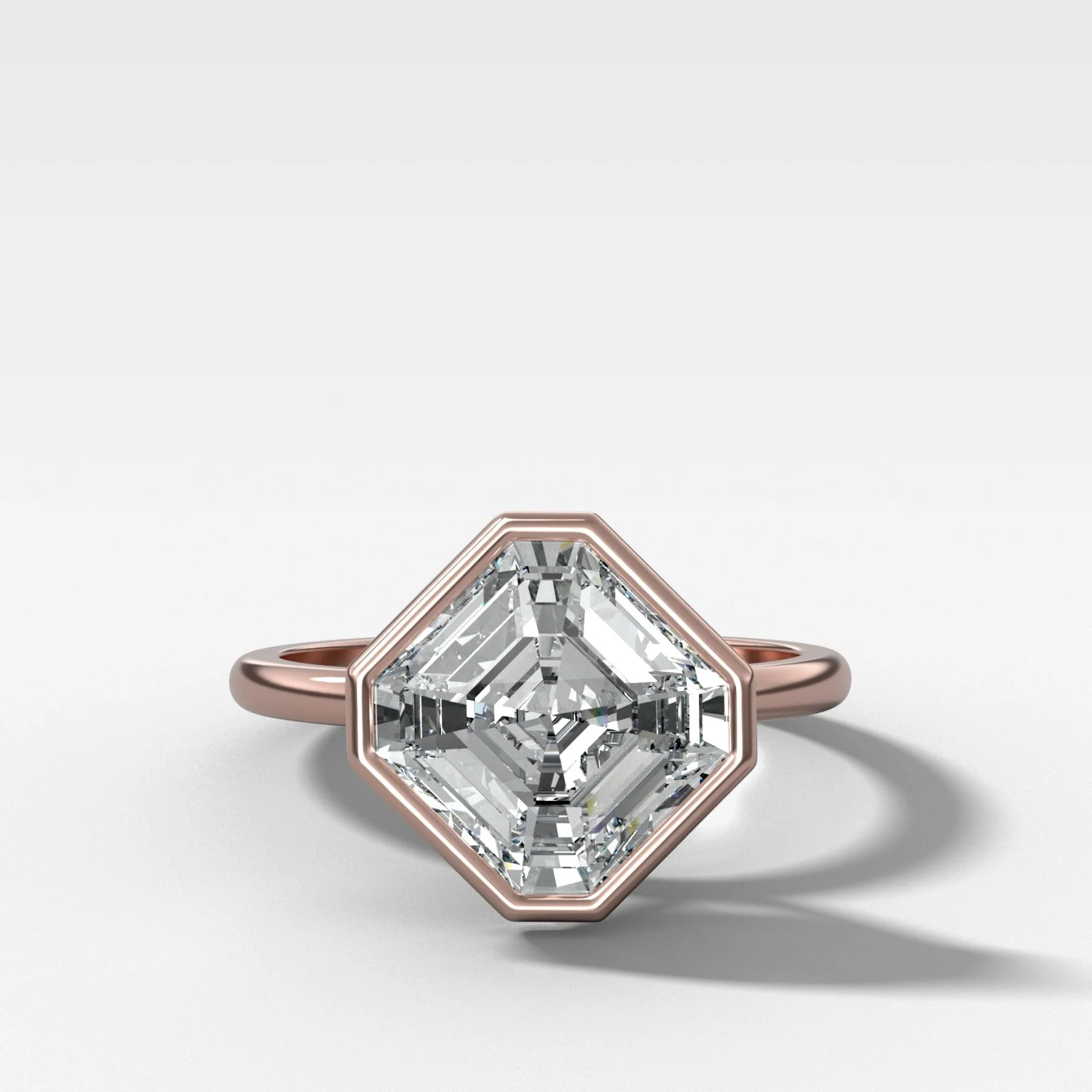 Penumbra Bezel Set Engagement Ring With Tilted Asscher Cut - Image 5
