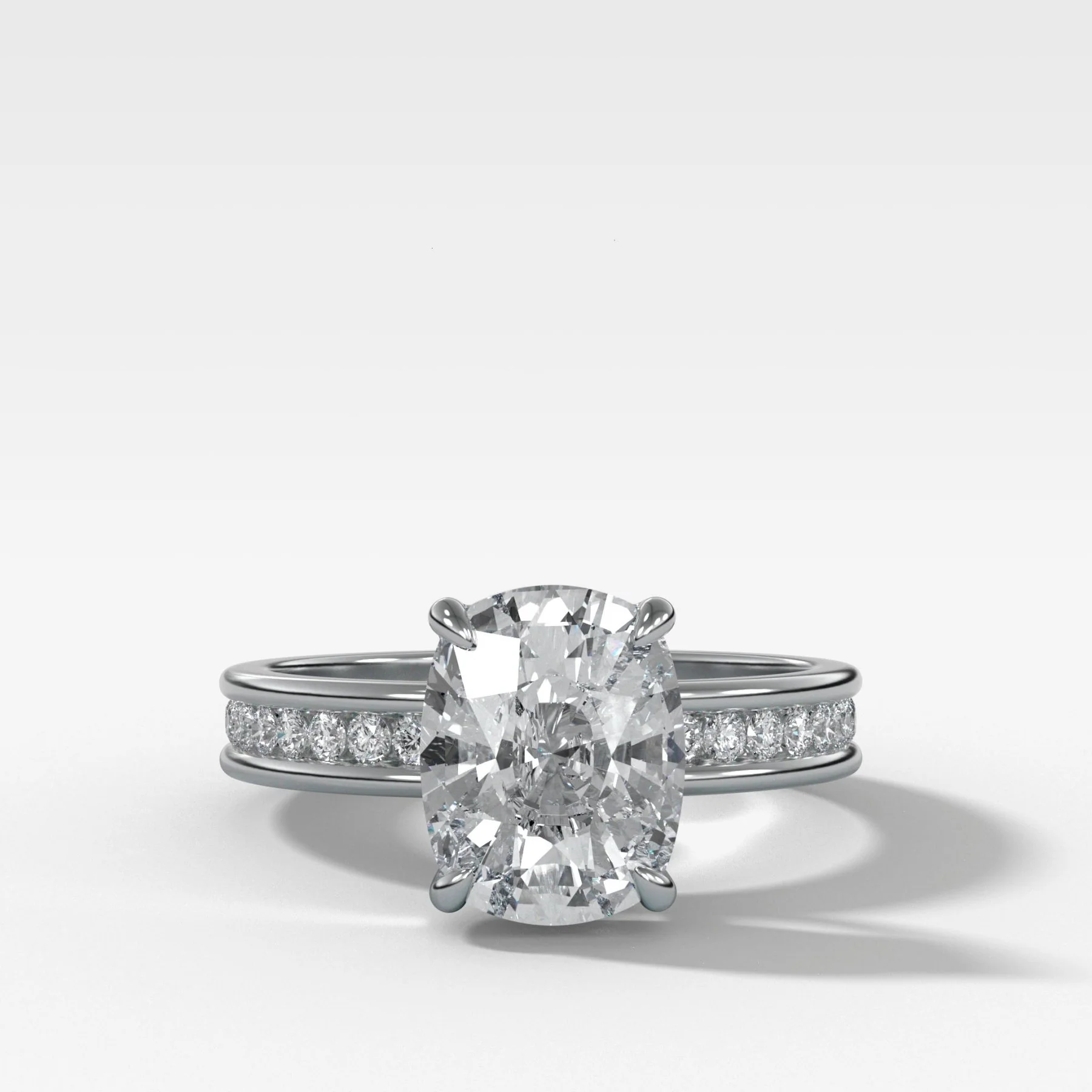 Petite Channel Set Engagement Ring with Elongated Cushion Cut Diamond - Image 4