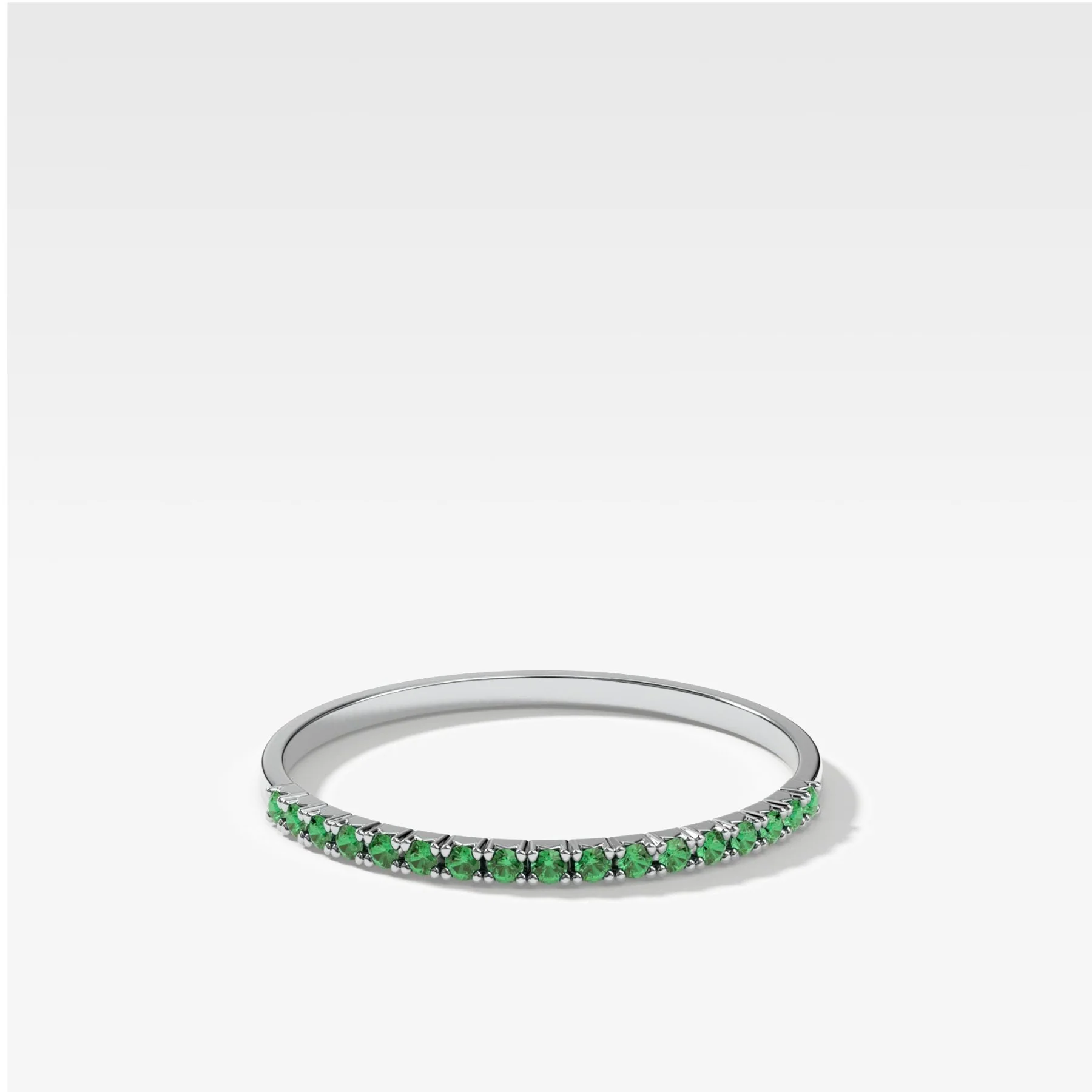 Petite French Pavé Wedding Band With Green Emeralds - Image 3