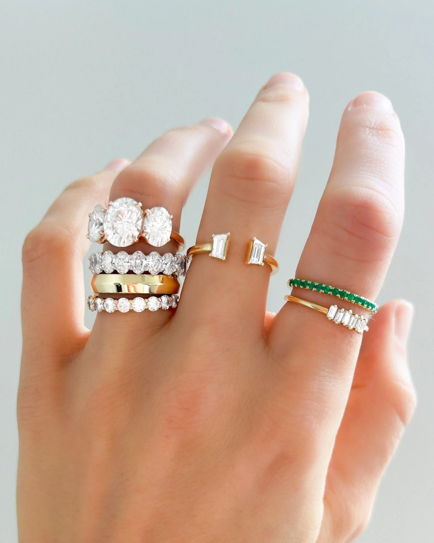 Petite French Pavé Wedding Band With Green Emeralds - Image 5