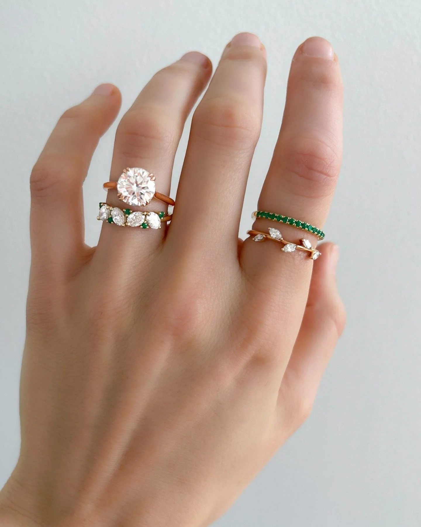 Petite French Pavé Wedding Band With Green Emeralds - Image 6