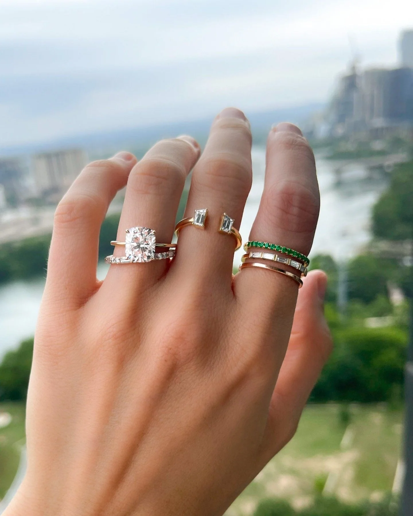 Petite French Pavé Wedding Band With Green Emeralds - Image 7