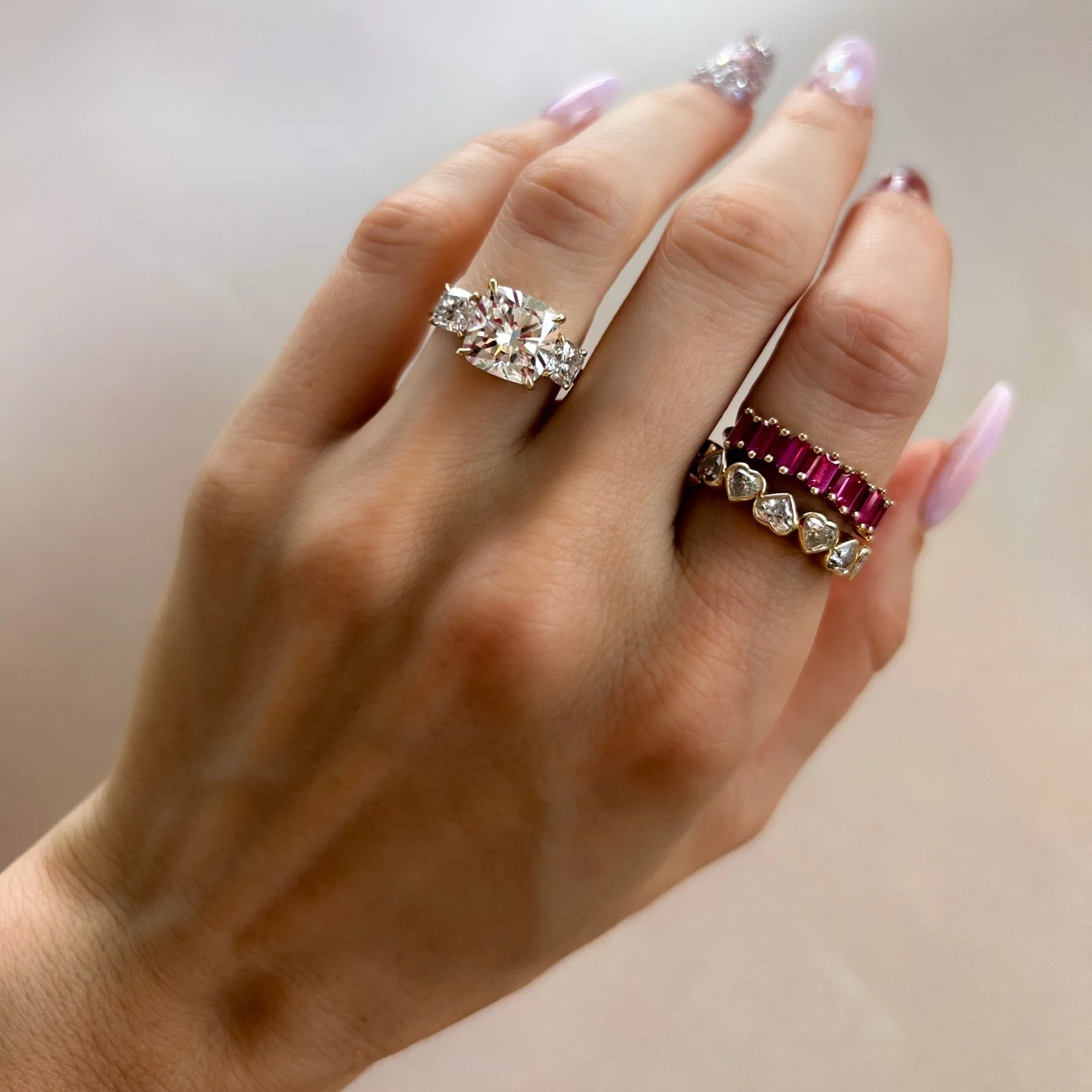 Pink Sapphire Baguette Wedding Band - Image 5