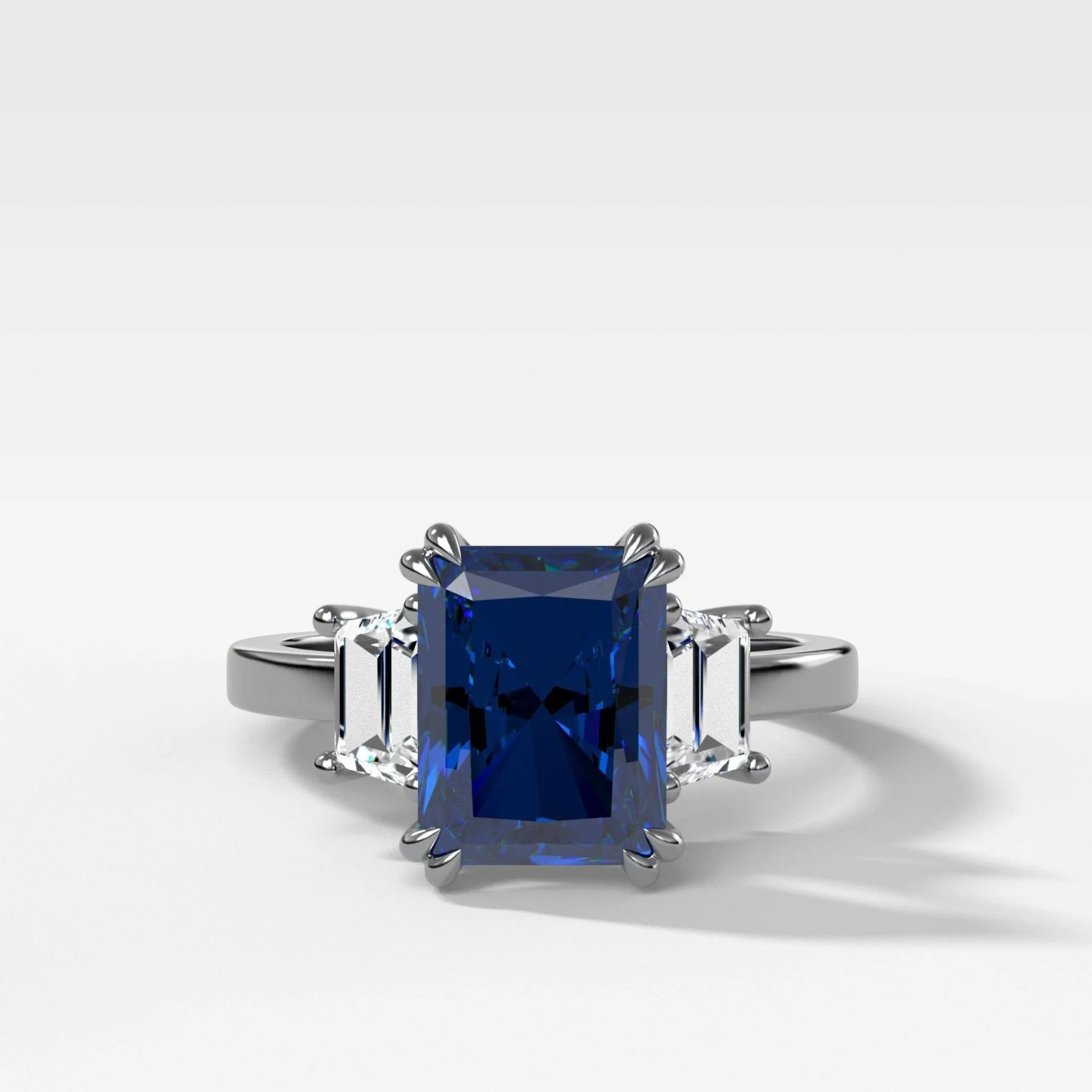 Sapphire Radiant Cut With Trapezoid Side Stone Engagement Ring - Image 3