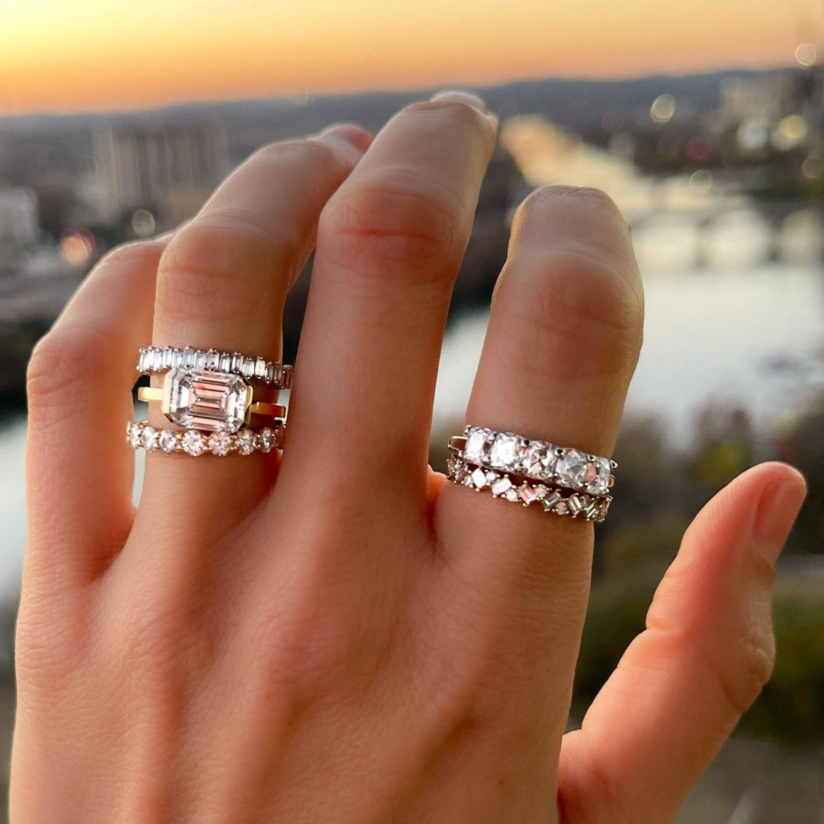 Shared Prong Wedding Band With Round Diamonds - Image 4