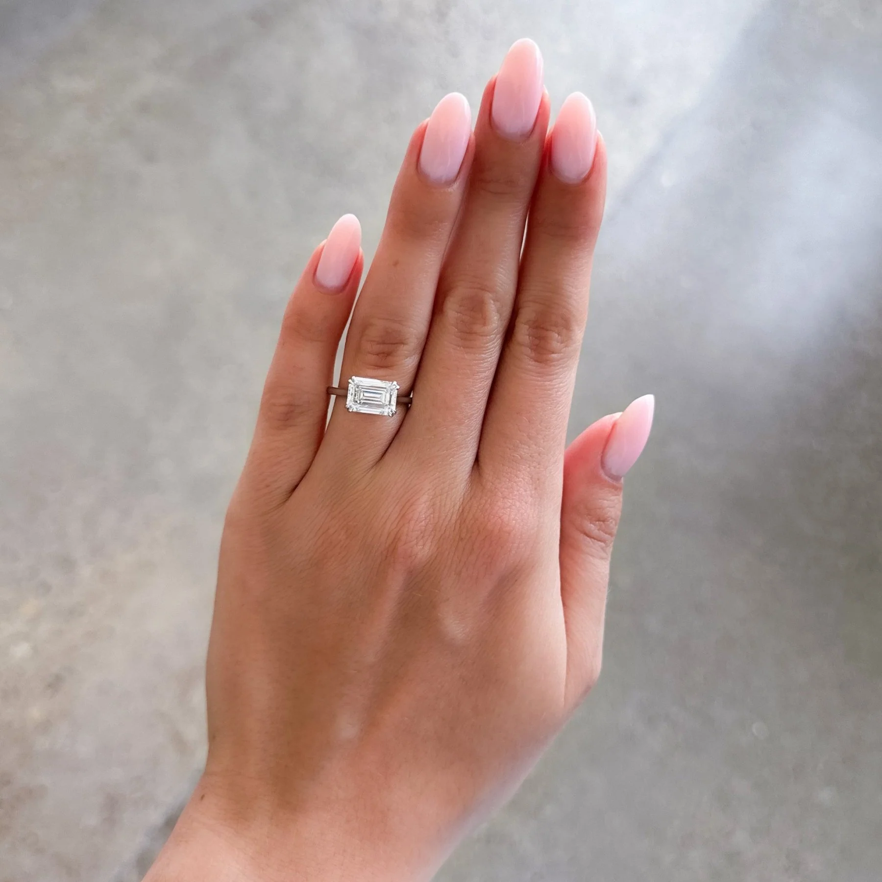 Signature Cathedral Solitaire Engagement Ring With Emerald Cut Diamond (East West) - Image 3