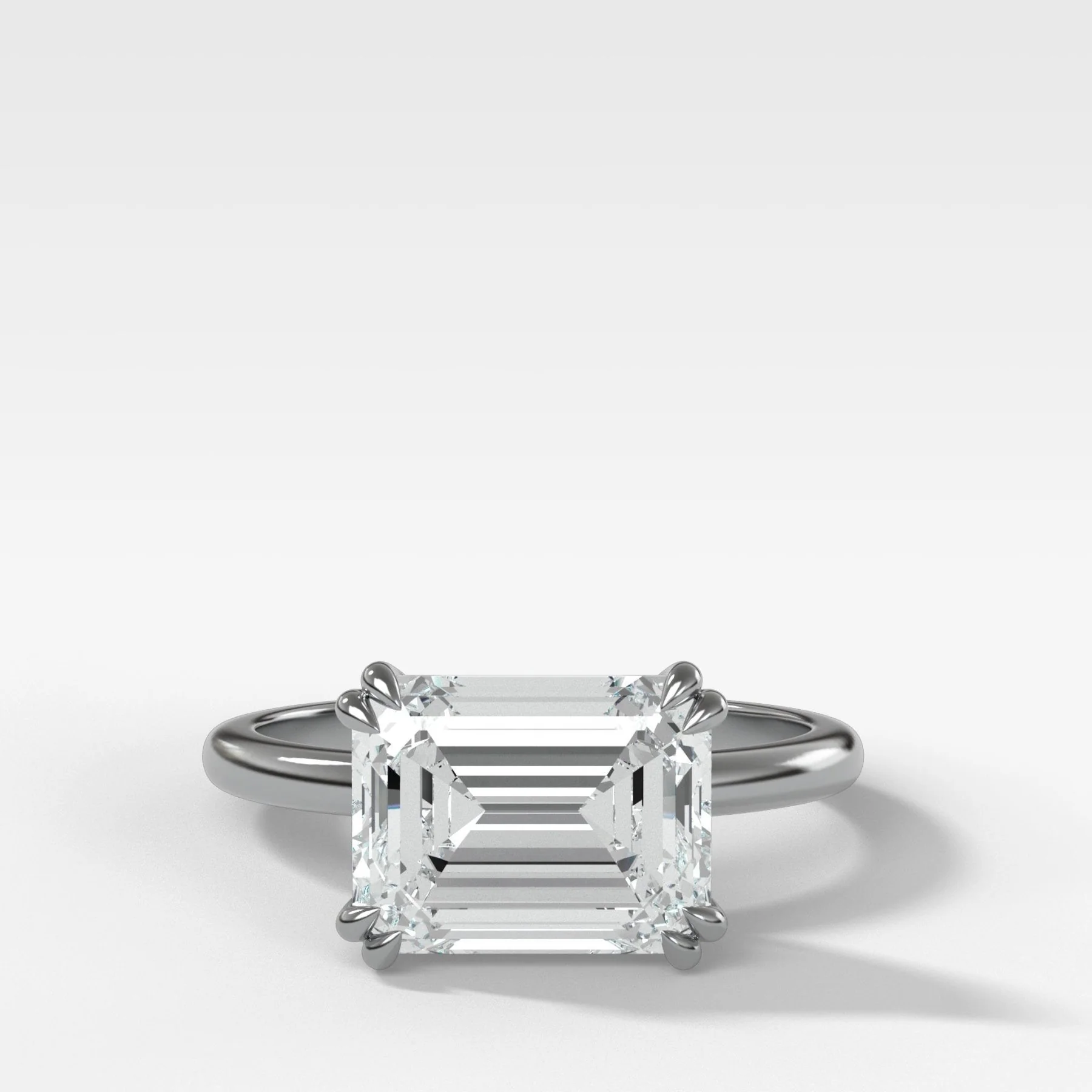 Signature Cathedral Solitaire Engagement Ring With Emerald Cut Diamond (East West) - Image 4