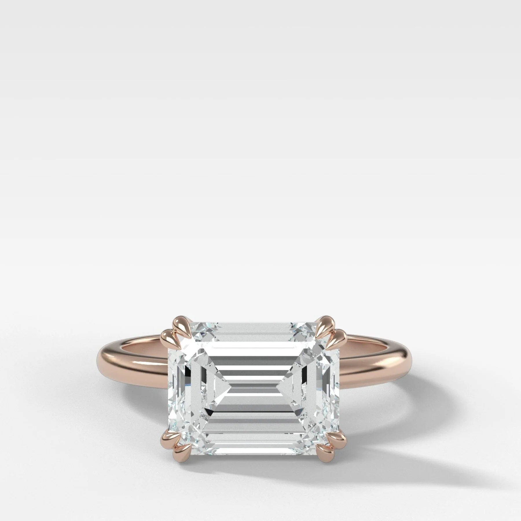 Signature Cathedral Solitaire Engagement Ring With Emerald Cut Diamond (East West) - Image 5