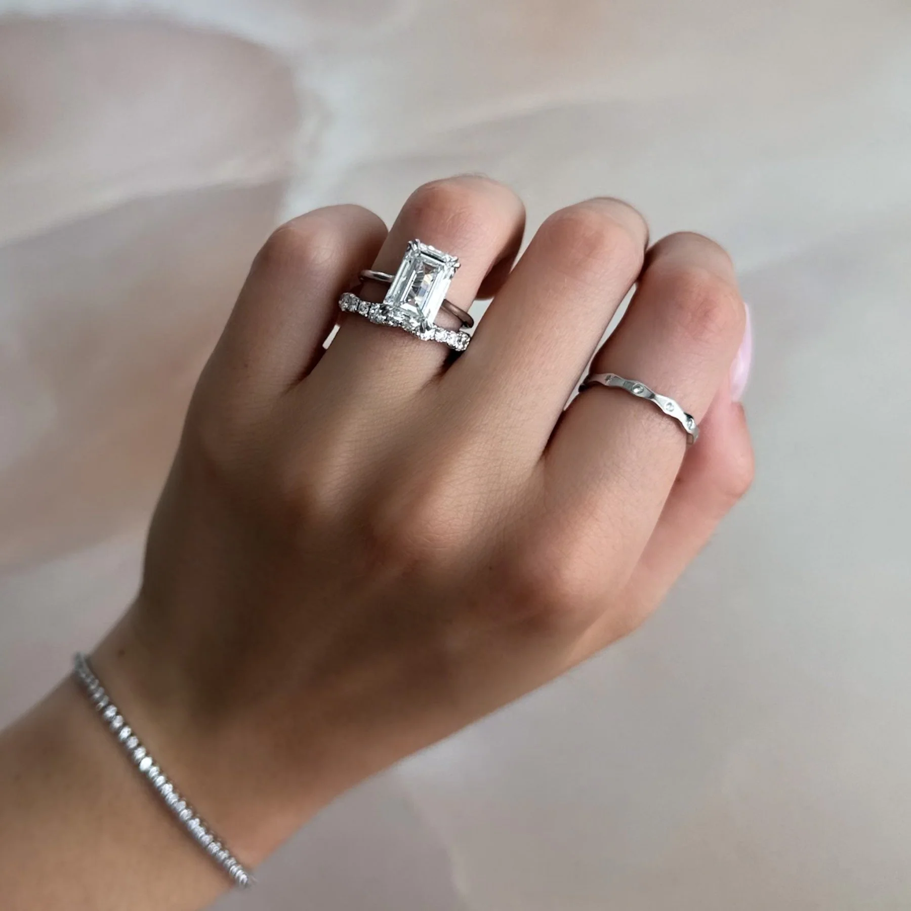 Signature Cathedral Solitaire Engagement Ring With Emerald Cut Diamond (North South) - Image 6