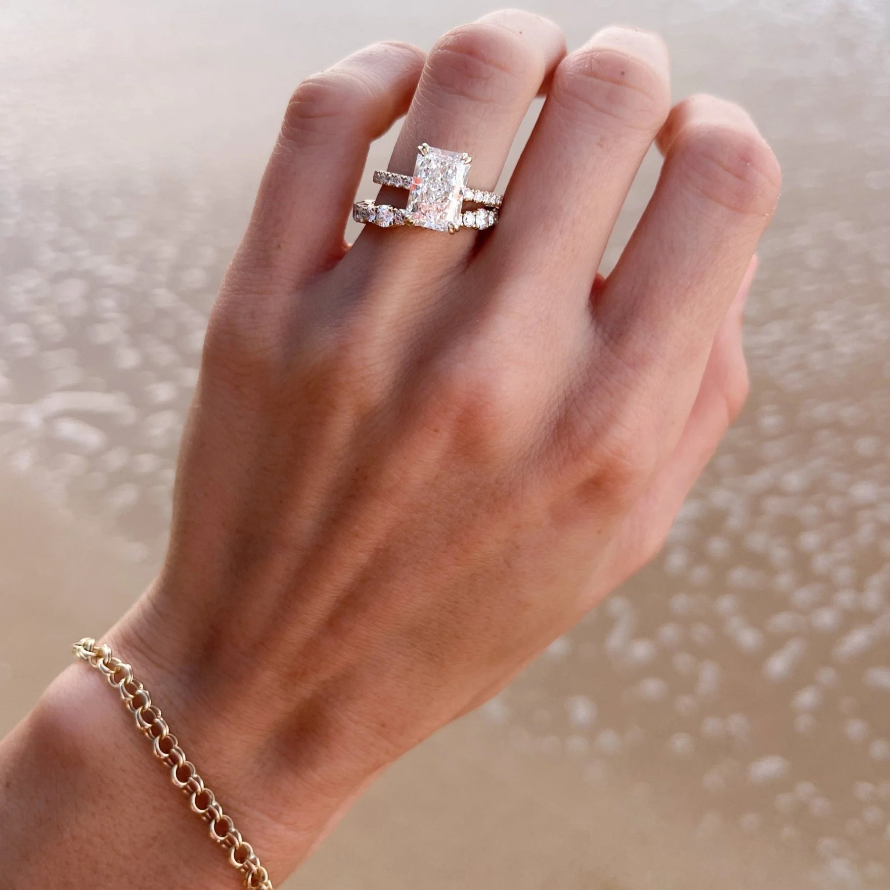 Signature Pavé Engagement Ring With Elongated Radiant Cut Diamond - Image 3