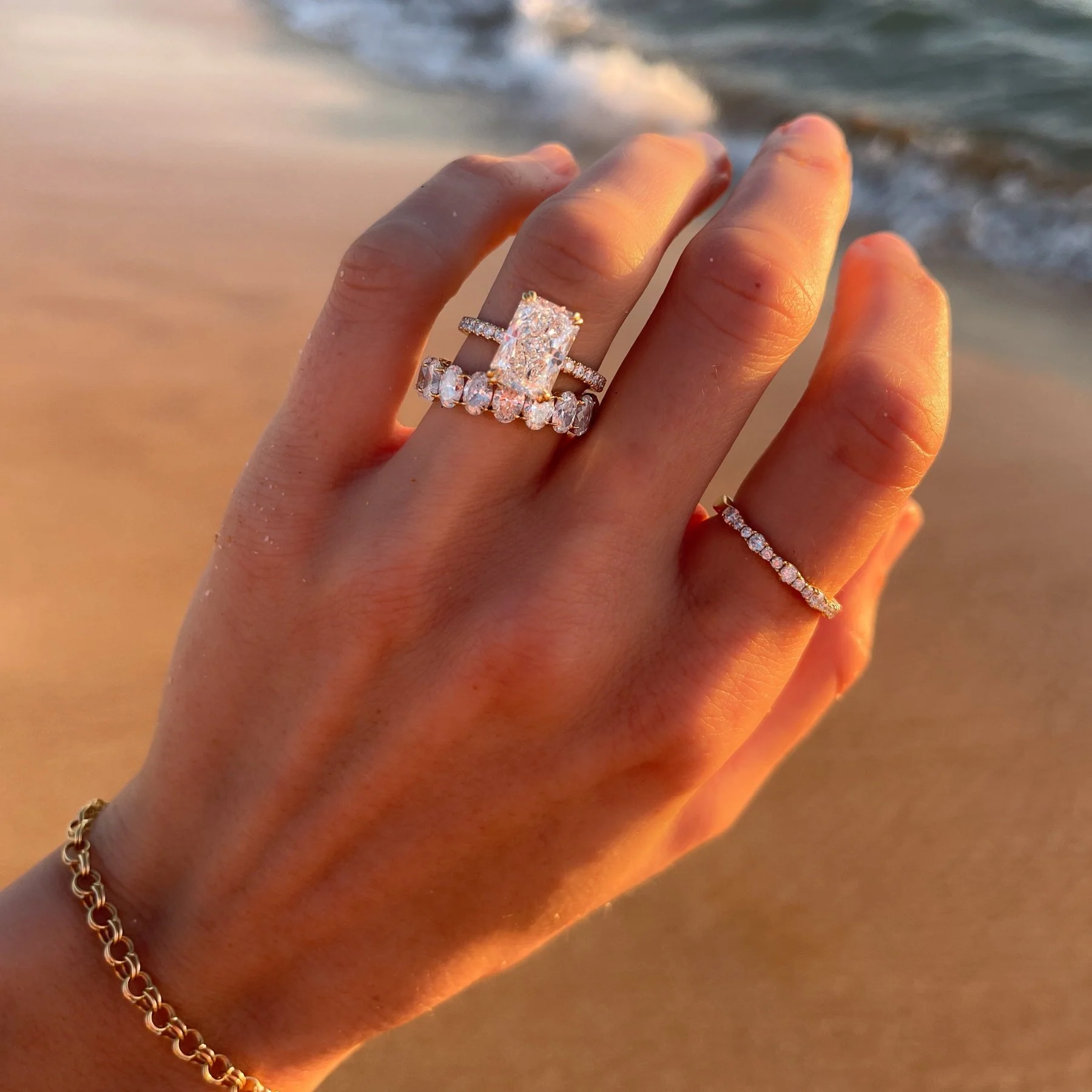 Signature Pavé Engagement Ring With Elongated Radiant Cut Diamond - Image 6