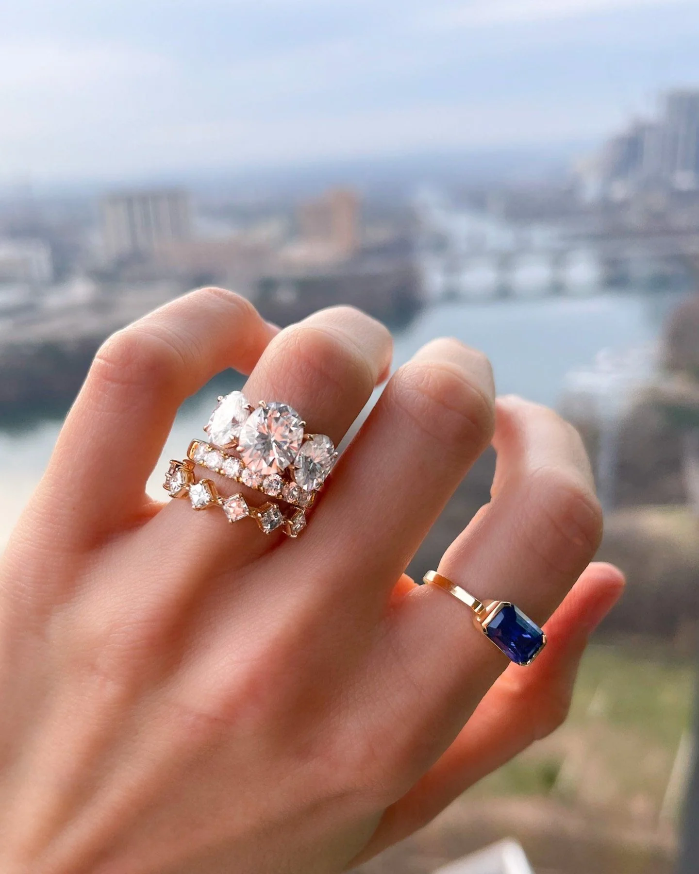 Spaced Asscher Cut Diamond Wedding Band - Image 5