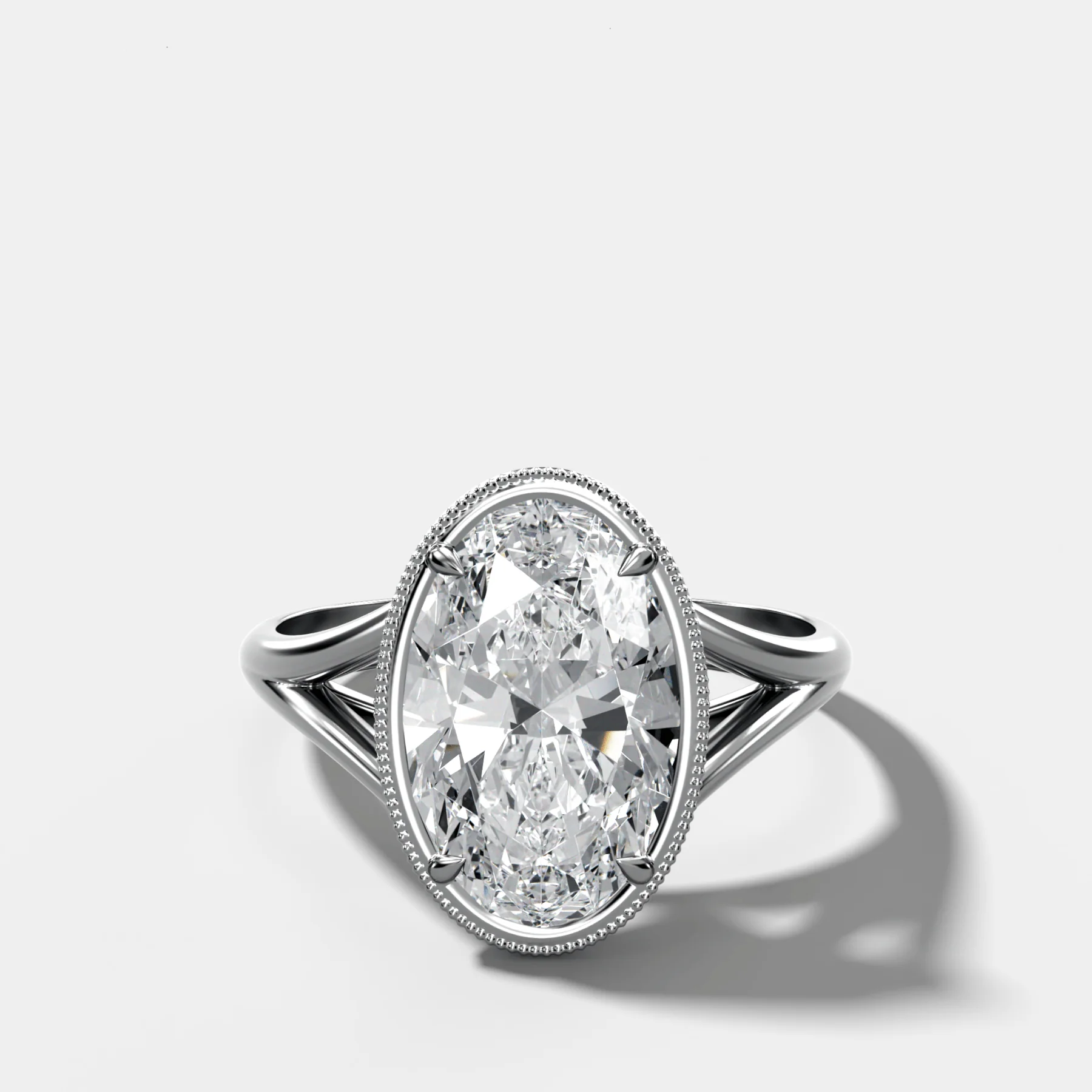 Split Shank Milgrain Bezel Engagement Ring with Oval Cut Diamond - Image 3