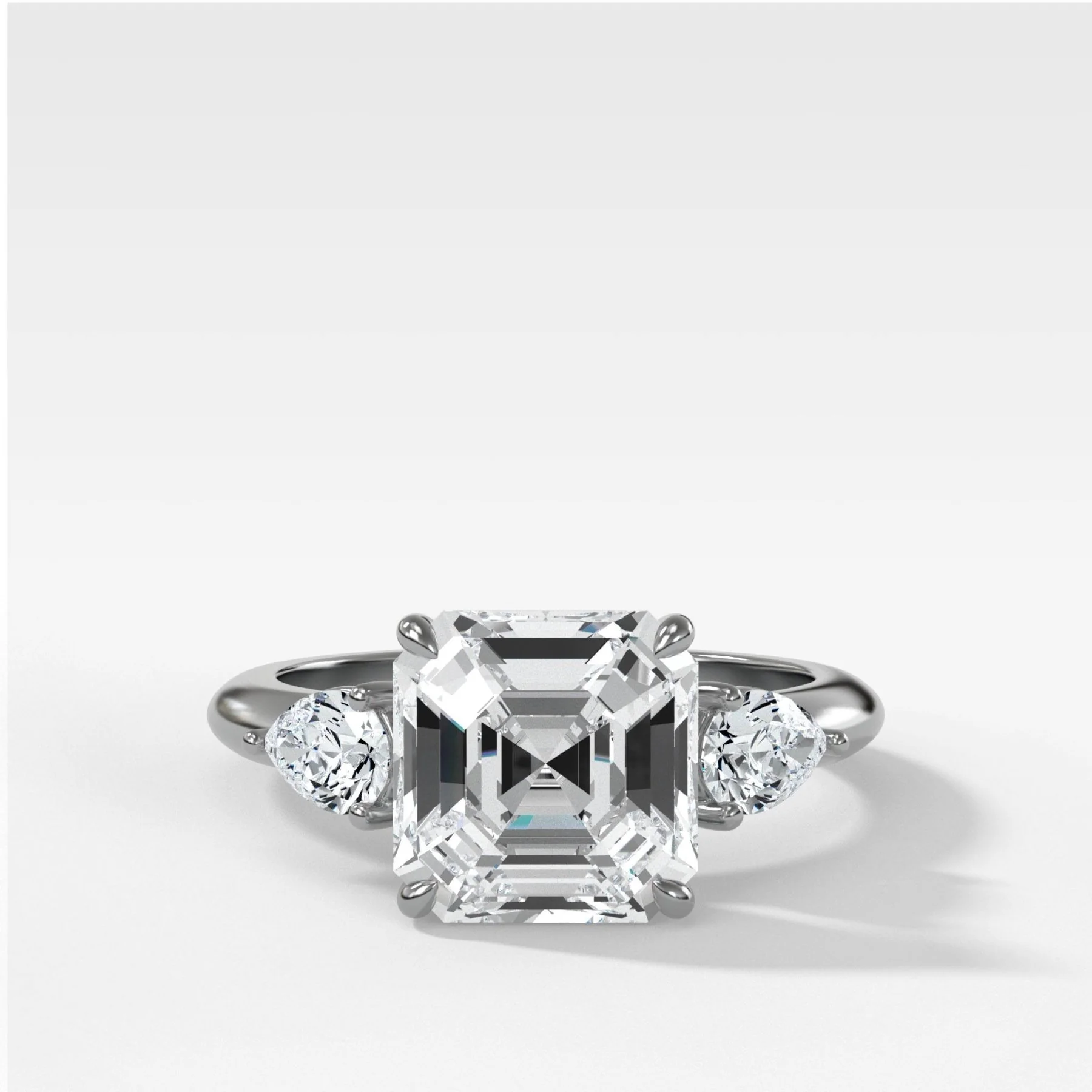 Three Stone Engagement Ring With Pear Side Stones and Asscher Cut Diamond - Image 3