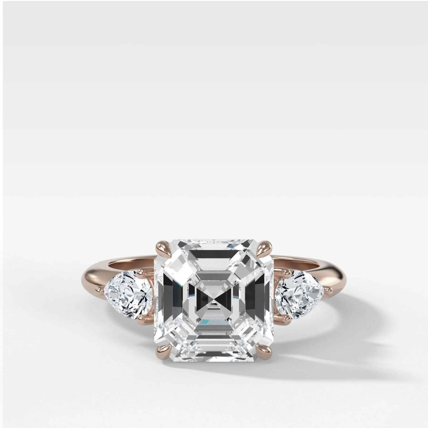 Three Stone Engagement Ring With Pear Side Stones and Asscher Cut Diamond - Image 4
