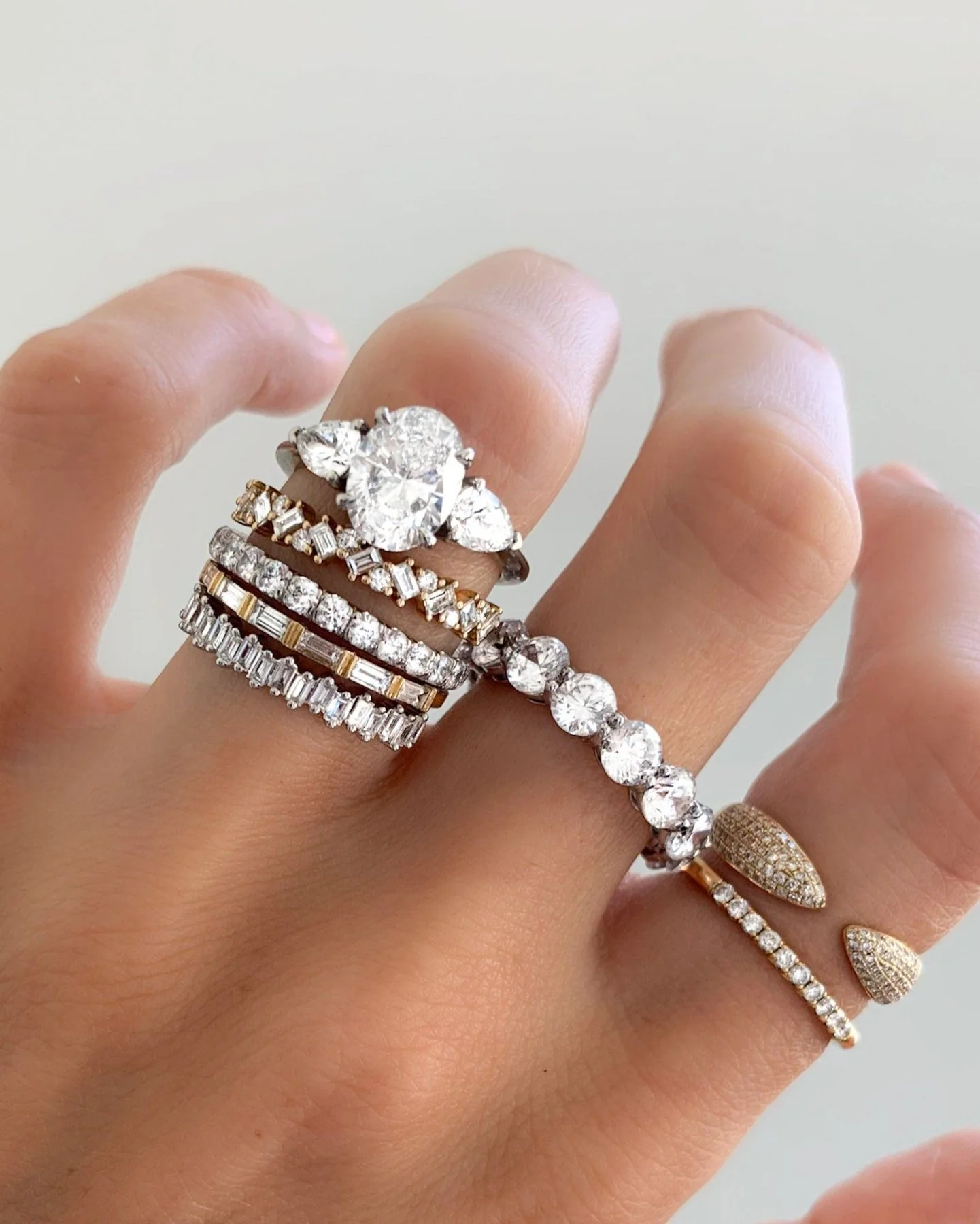 Three Stone Engagement Ring With Pear Side Stones and Oval Cut Diamond - Image 7