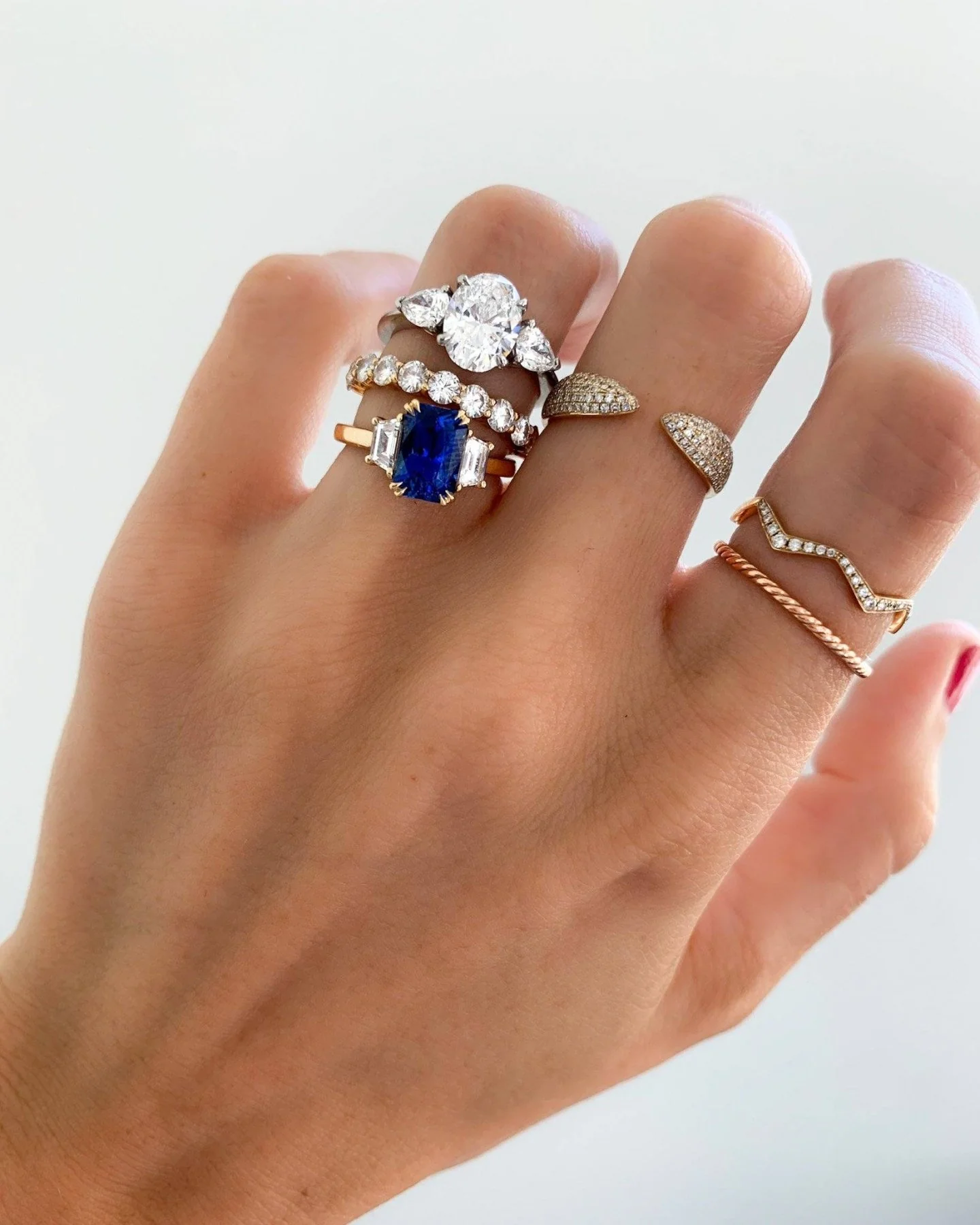 Three Stone Engagement Ring With Pear Side Stones and Oval Cut Diamond - Image 9