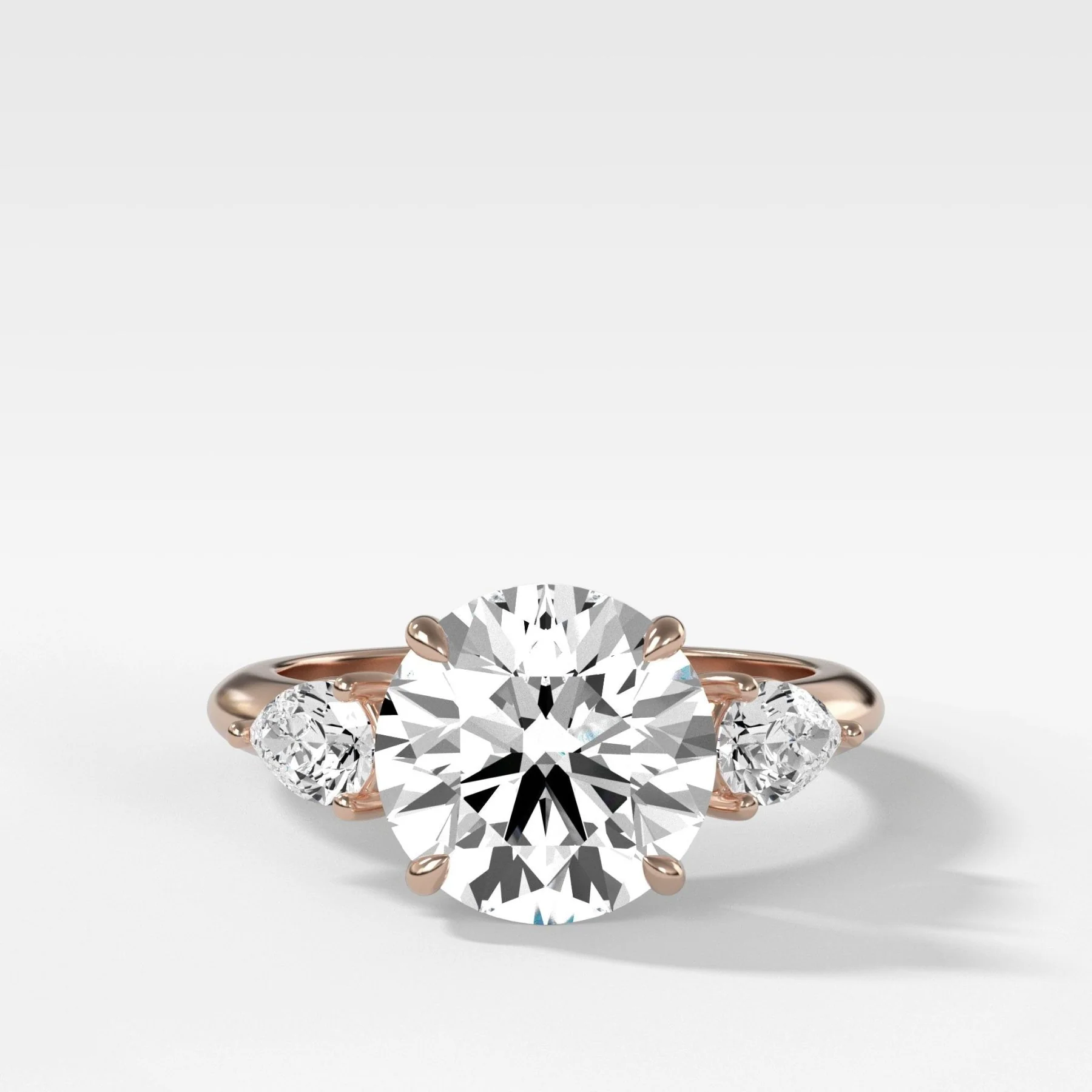 Three Stone Engagement Ring With Pear Side Stones With Round Cut Diamond - Image 3