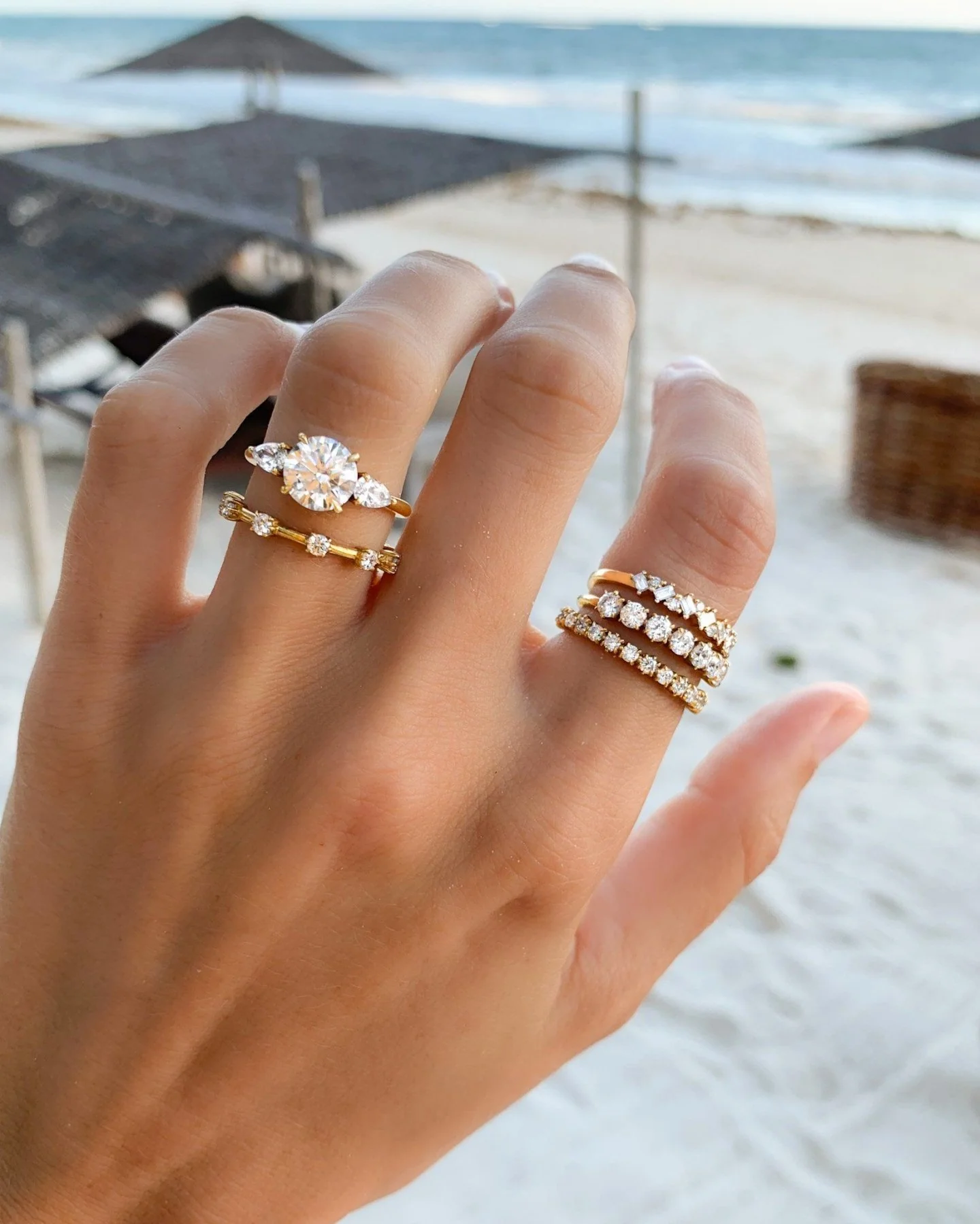 Three Stone Engagement Ring With Pear Side Stones With Round Cut Diamond - Image 4