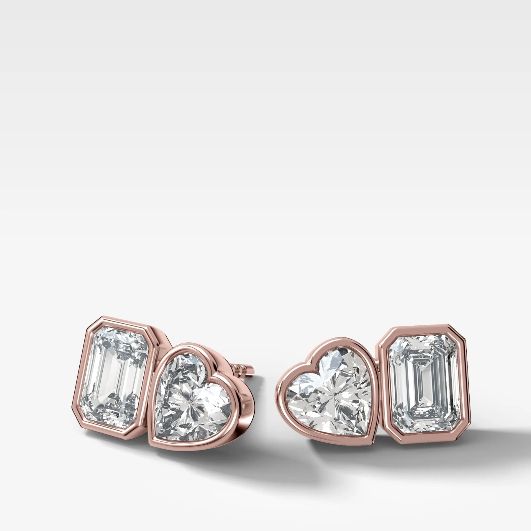 Toi et Moi Bezel Set Diamond Studs with Emerald and Heart Cuts - Image 3
