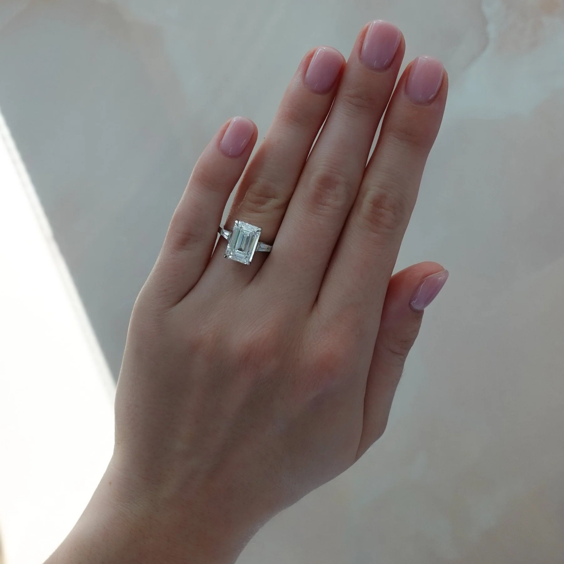 Translunar Tapered Baguette Engagement Ring With North South Emerald Cut Diamond - Image 3