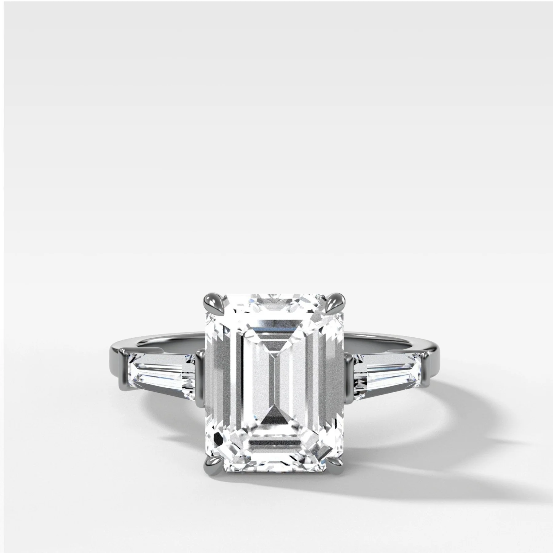 Translunar Tapered Baguette Engagement Ring With North South Emerald Cut Diamond - Image 4