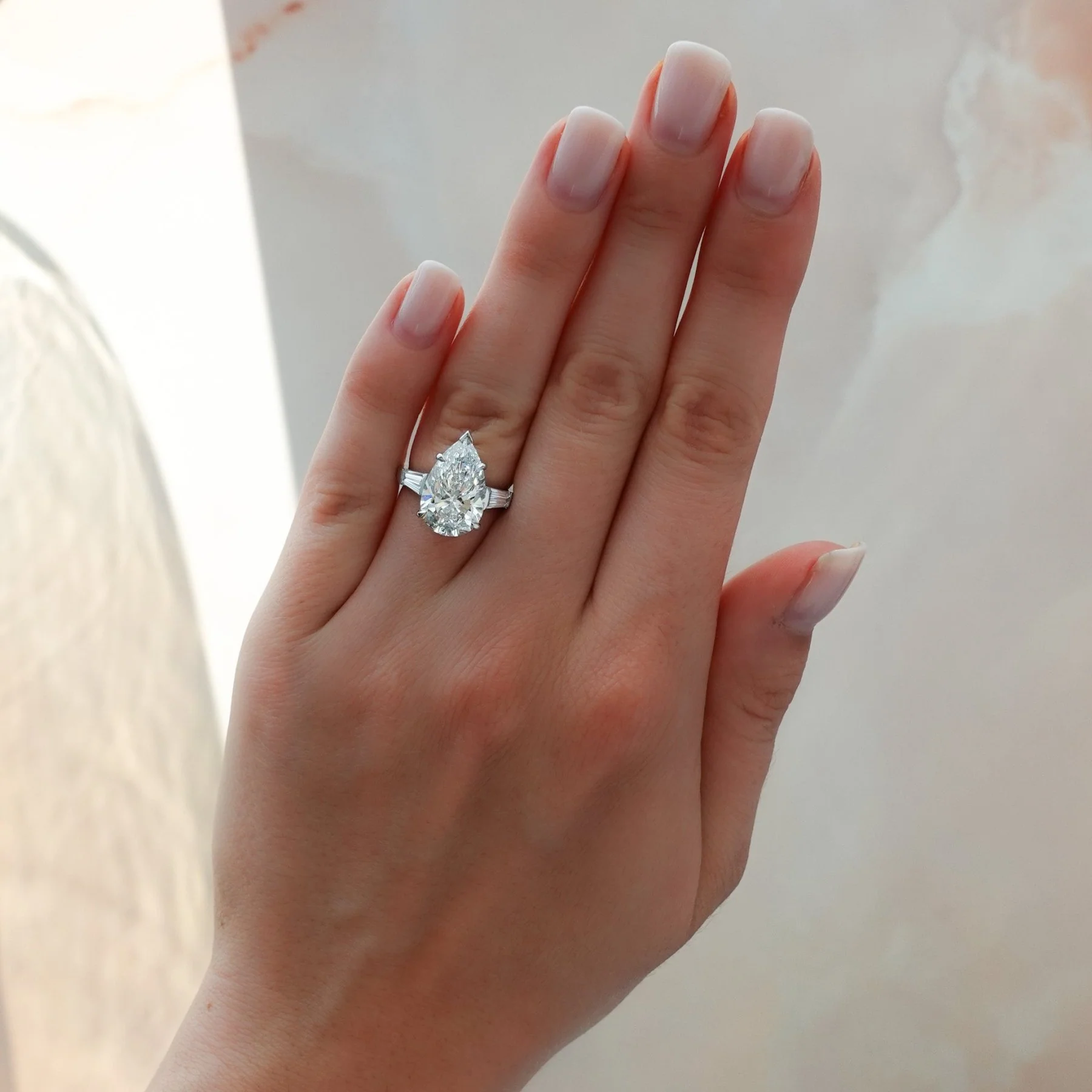 Translunar Tapered Baguette Engagement Ring With Pear Cut Diamond - Image 3