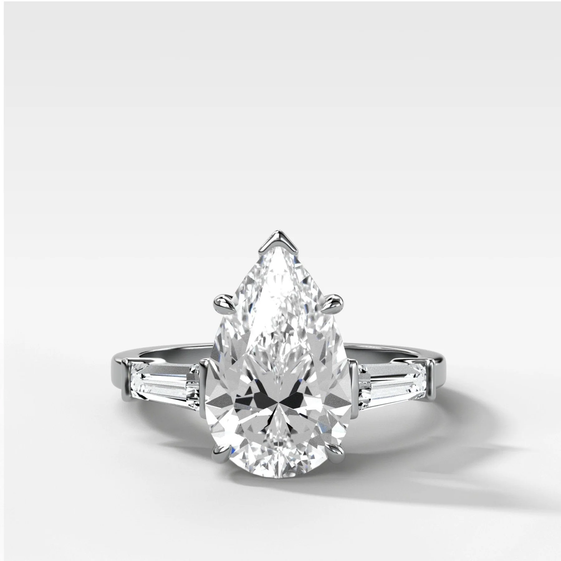 Translunar Tapered Baguette Engagement Ring With Pear Cut Diamond - Image 4