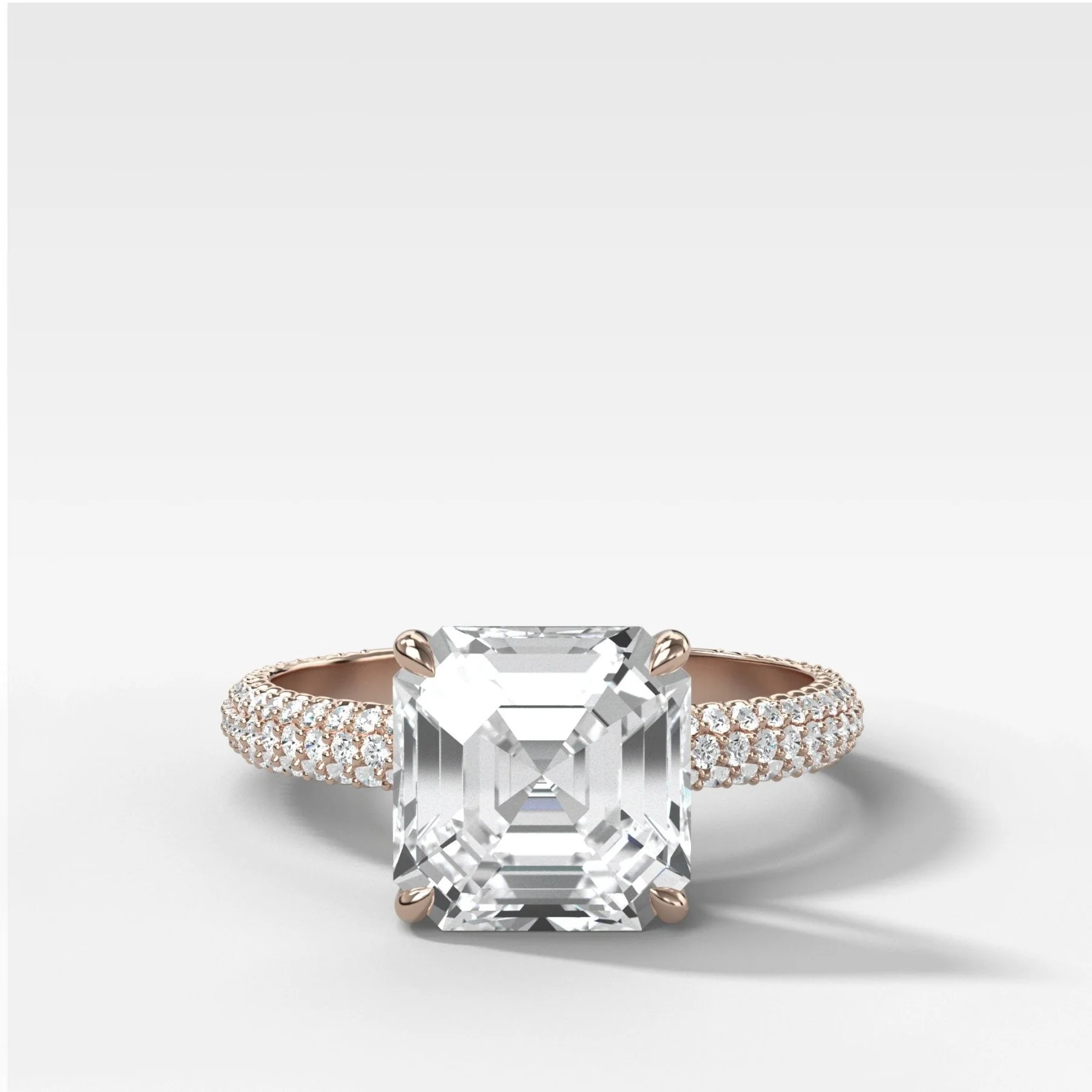 Triple Row Pavé Engagement Ring With Asscher Cut Diamond - Image 3