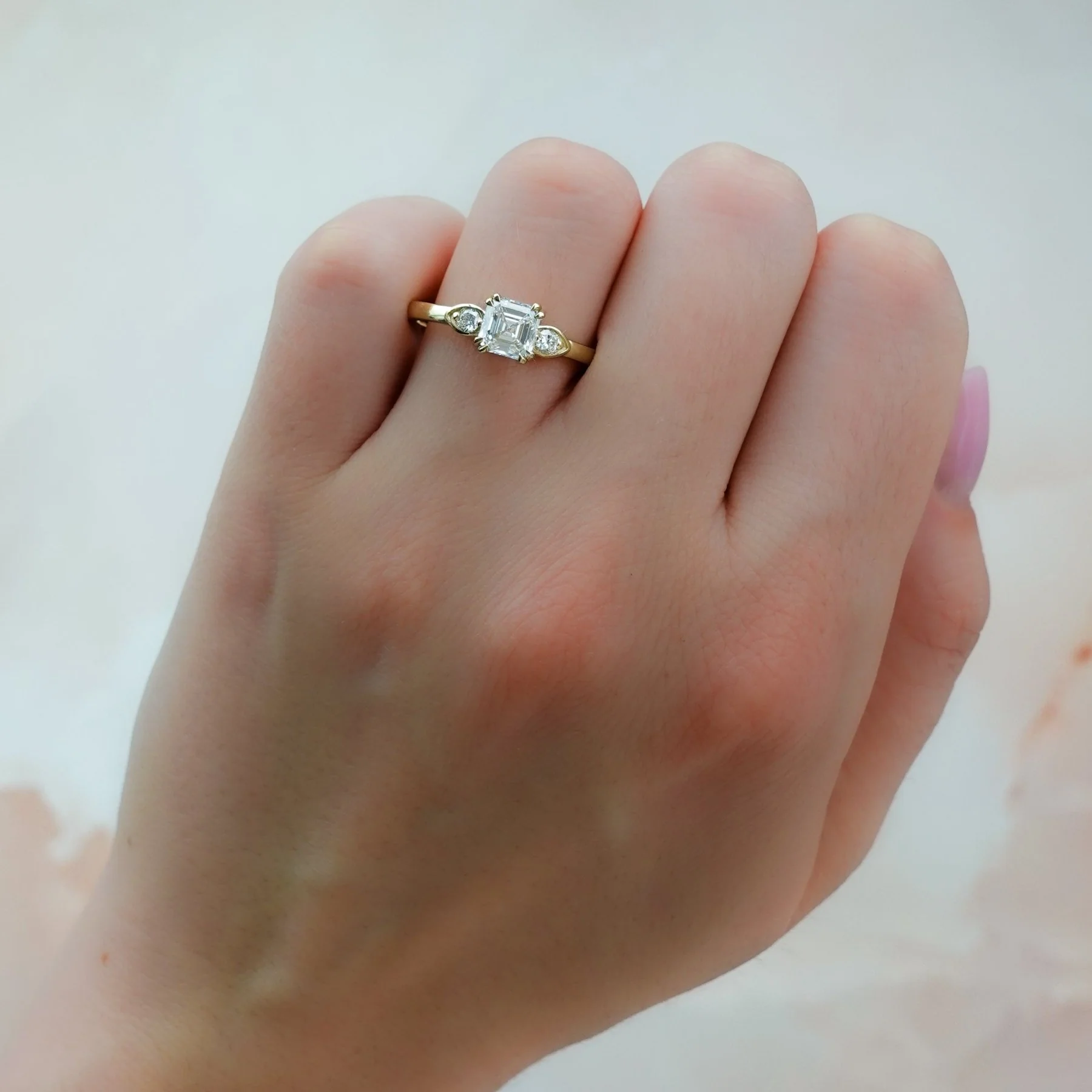 Vintage Ridge Shank Diamond Engagement Ring With Asscher Cut Diamond - Image 3