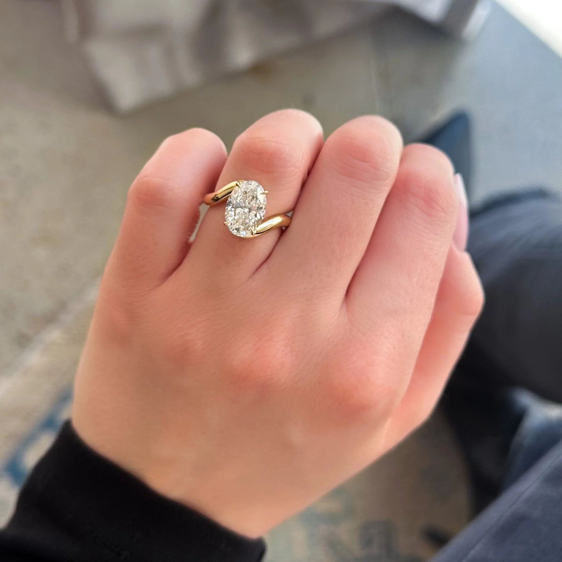 Wave Solitaire Engagement Ring with Oval Cut Diamond - Image 3