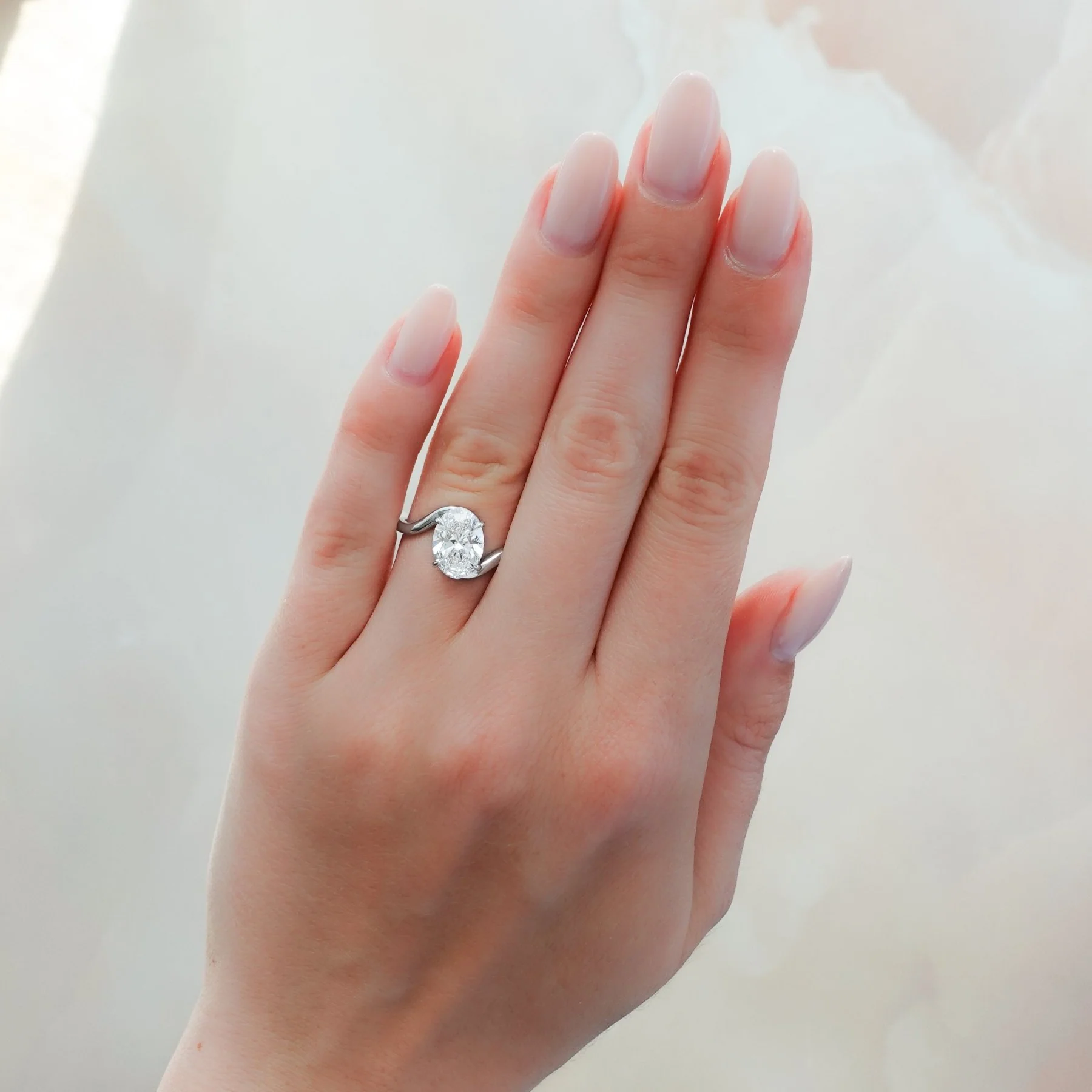 Wave Solitaire Engagement Ring with Oval Cut Diamond - Image 6